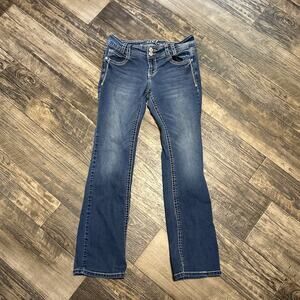 Y2K Wallflower Low Rise Bootcut Embroidered Pocket Jeans Western Stretch Bling 9
